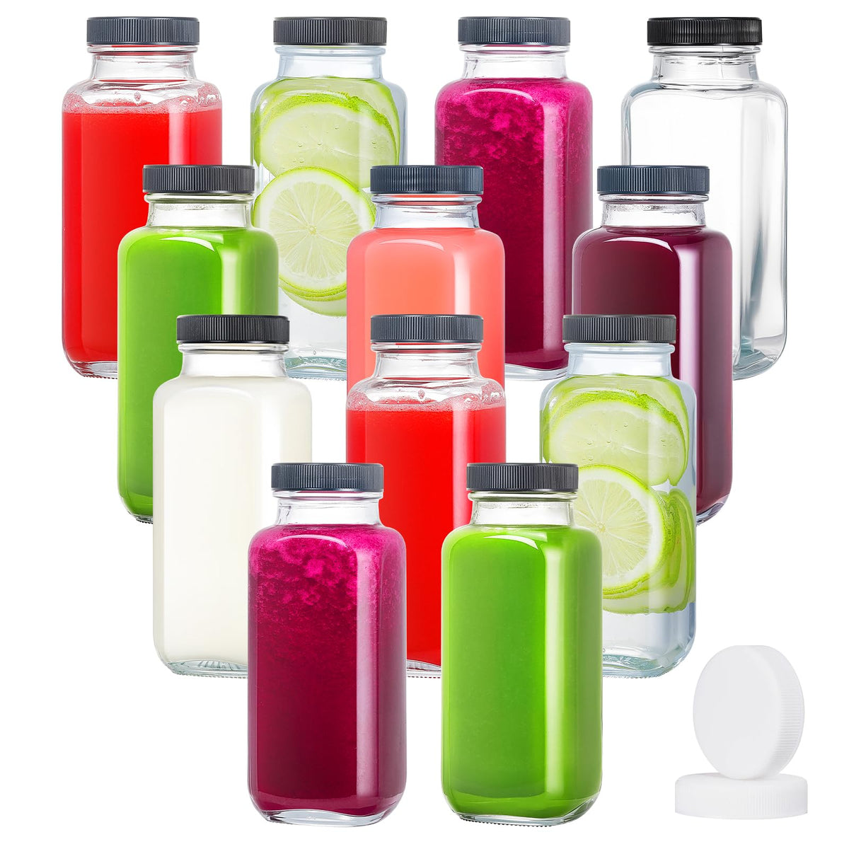 DESIYUE 8oz glass juice bottles show a clear, clean look for fresh juice.