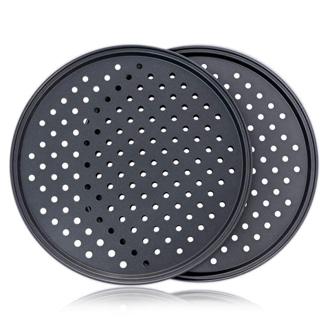 Destinymd carbon steel crisper set shows two pans ready for family pizzas.