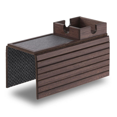 Detor couch cup holder tray in brown bamboo finish with stable anti-slip design.