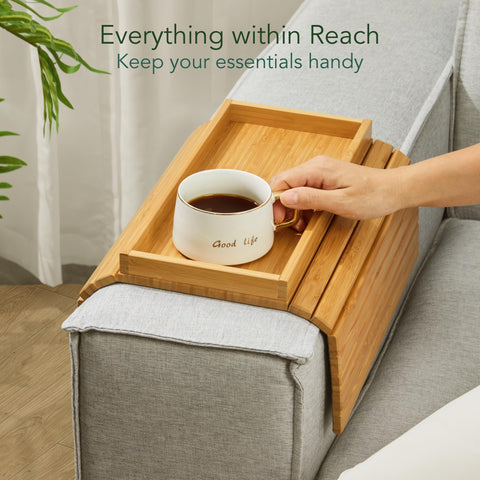 DETOR Couch Tray in natural bamboo finish complements home decor