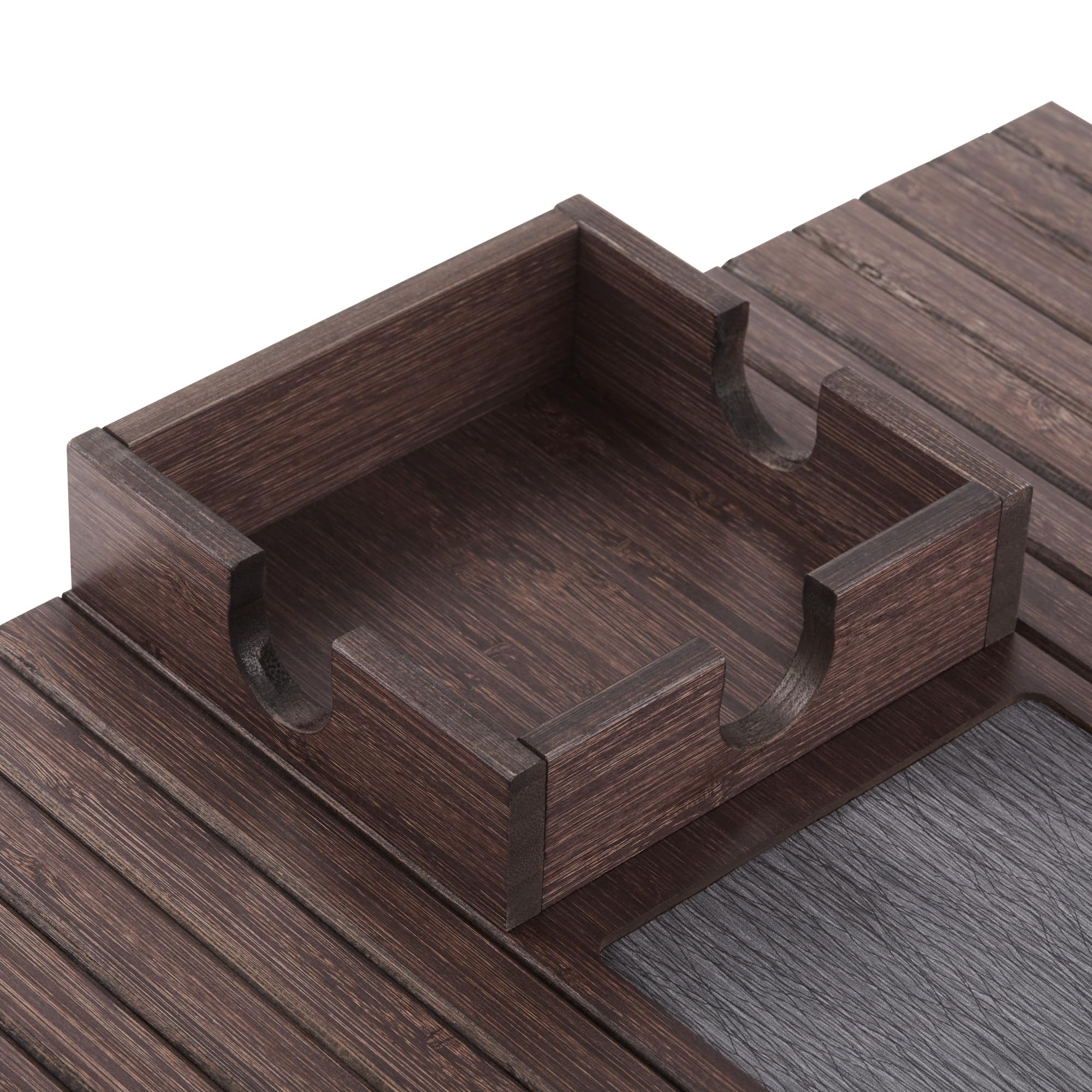 Detor couch tray in use on sofa armrest keeping items steady.