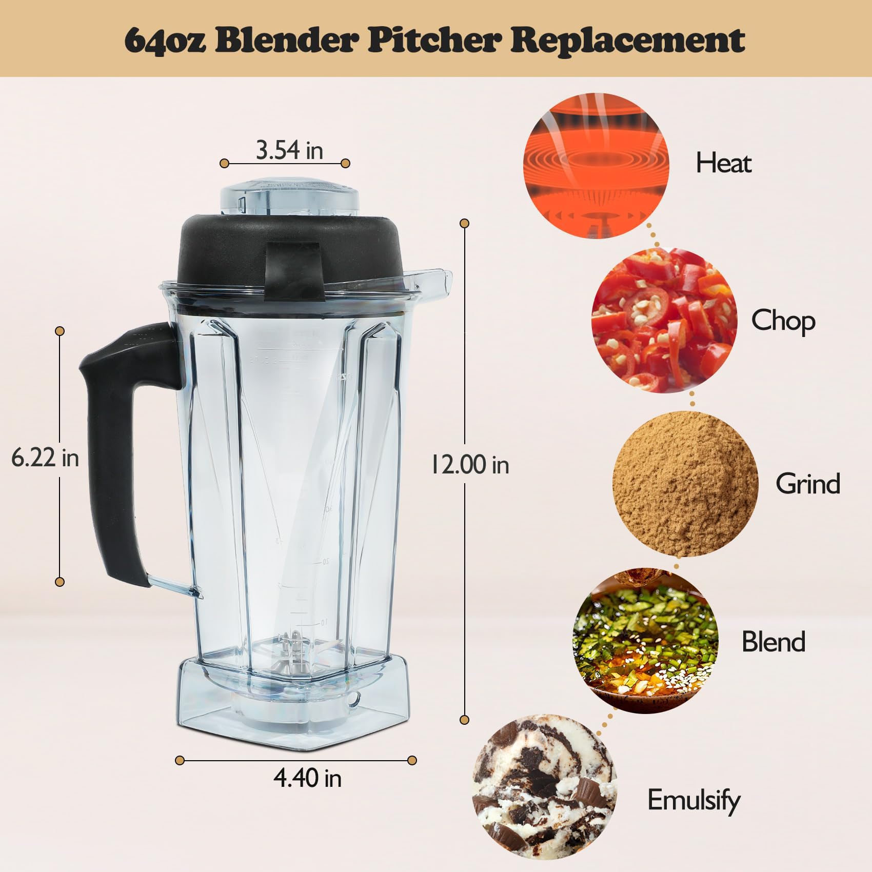 Deuovht blender pitcher ergonomic handle for secure grip.