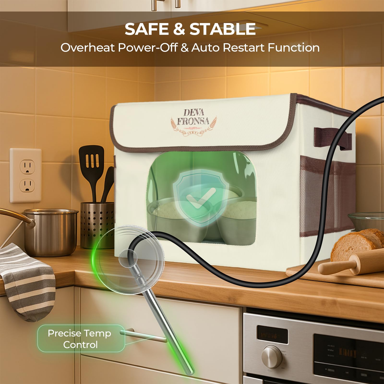 DEVA Fronsa temperature range 50–113°F supports fermentation and warming needs