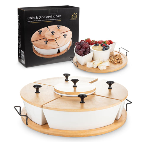 DEVA Home Design chip and dip tray with rotating lazy Susan for easy serving access