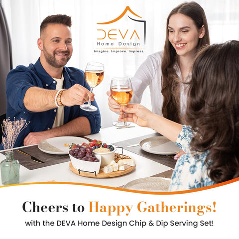 DEVA white ceramic bowls with bamboo lids for safe dips and snacks