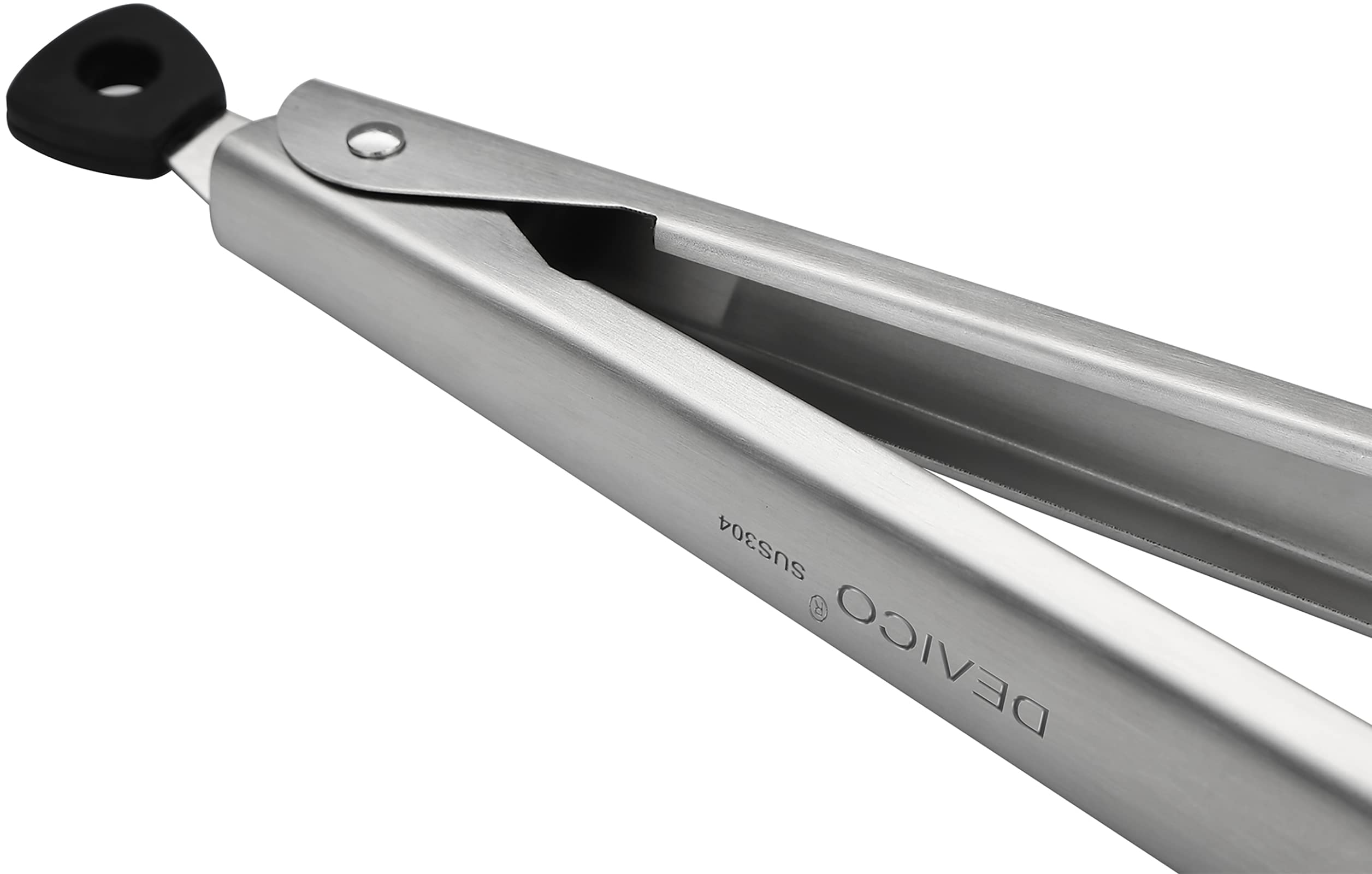 Devico BBQ tongs flipping burgers safely on grill