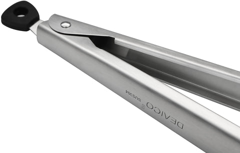 Devico BBQ tongs flipping burgers safely on grill