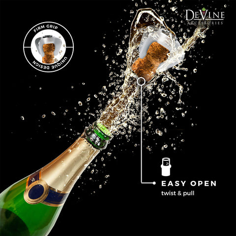 DeVine Accident-Proof Operation reduces spills by guiding the cork safely