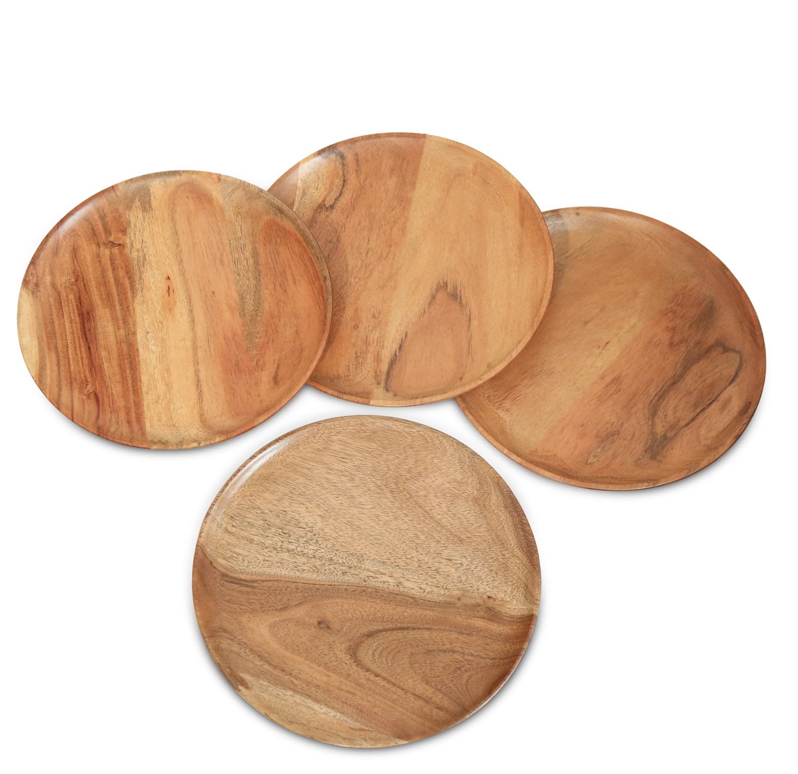 Devla acacia charger plate natural finish side view showing craftsmanship and warp resistance