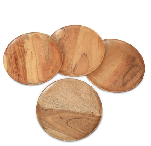 Devla acacia charger plate natural finish side view showing craftsmanship and warp resistance