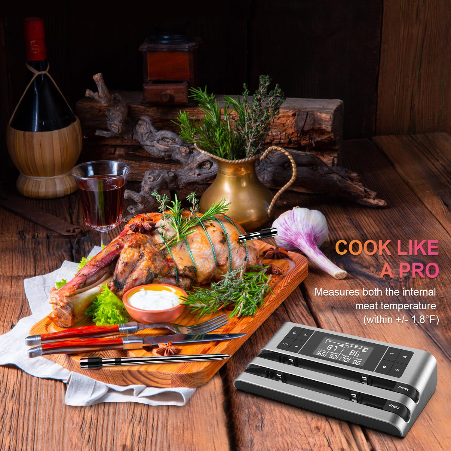 Dewjom battery status indicator helps plan your cook session.