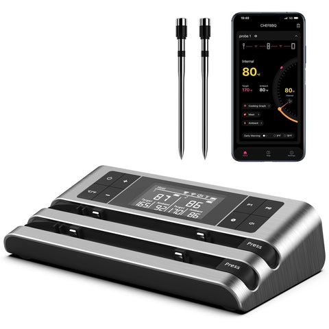 Dewjom wireless thermometer main unit display shows temperature and status.