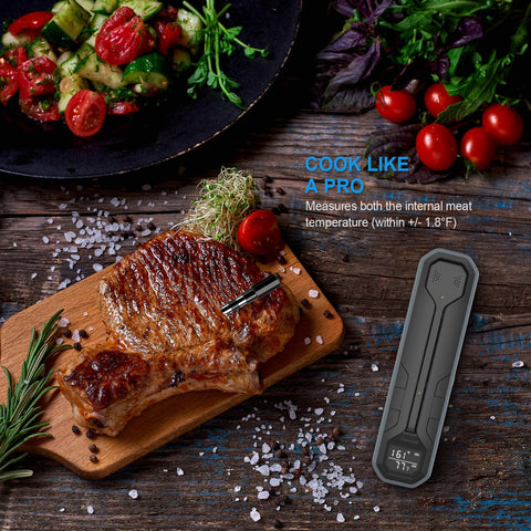 Dewjom thermometer on oven or grill setup for precise cooking