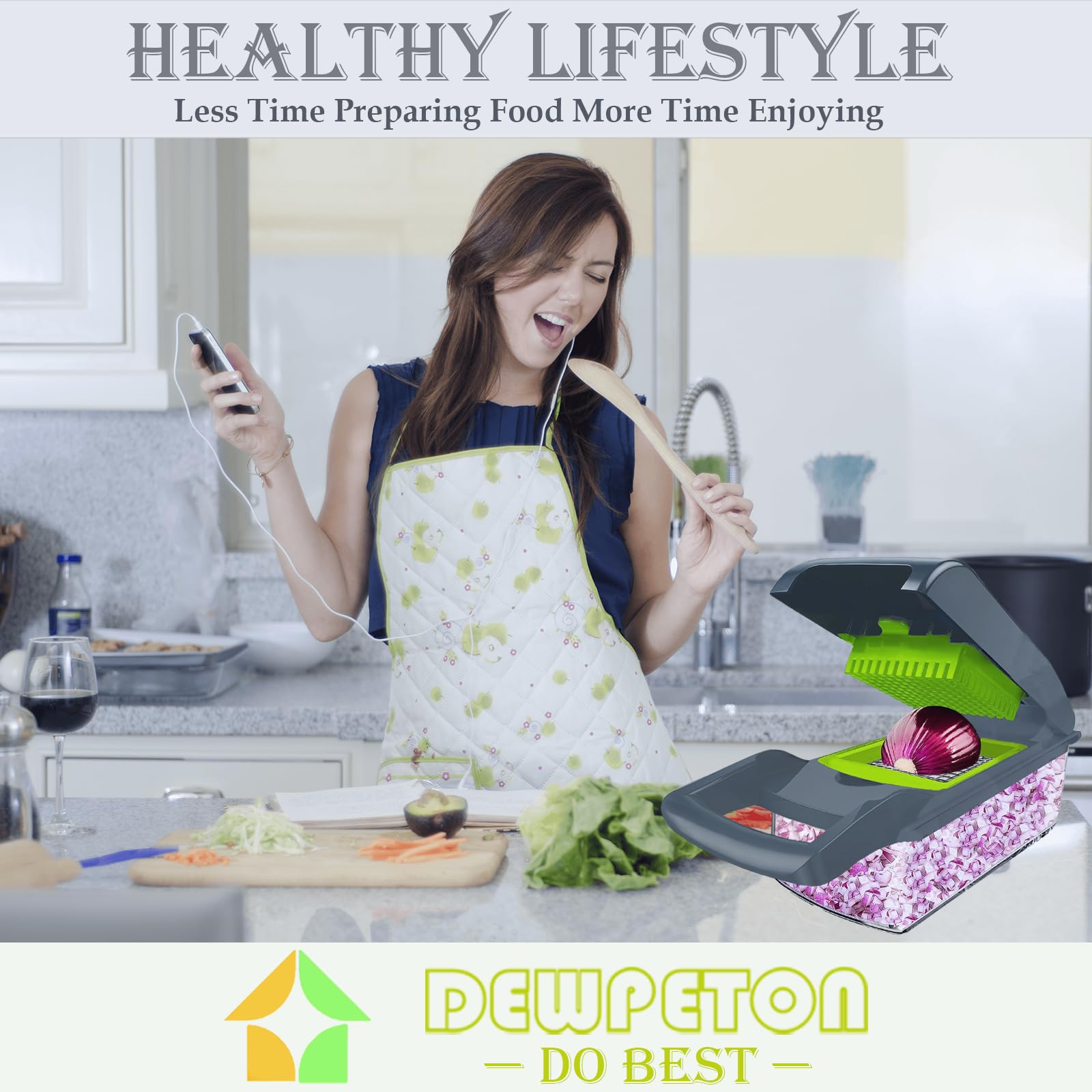 Dewpeton french fries cutter enables waffle fries or crispy slices.
