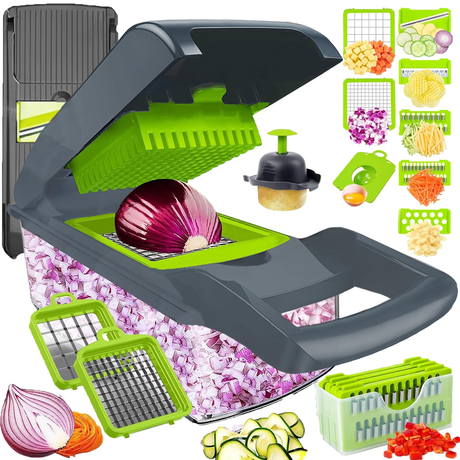 Dewpeton vegetable chopper container for quick, mess-free chopping into the 1.5L tray.