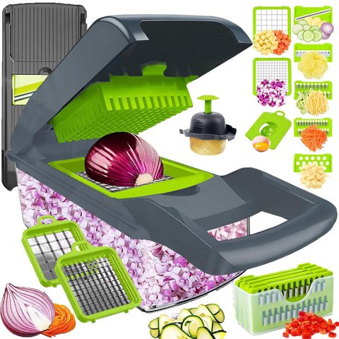 Dewpeton vegetable chopper container for quick, mess-free chopping into the 1.5L tray.