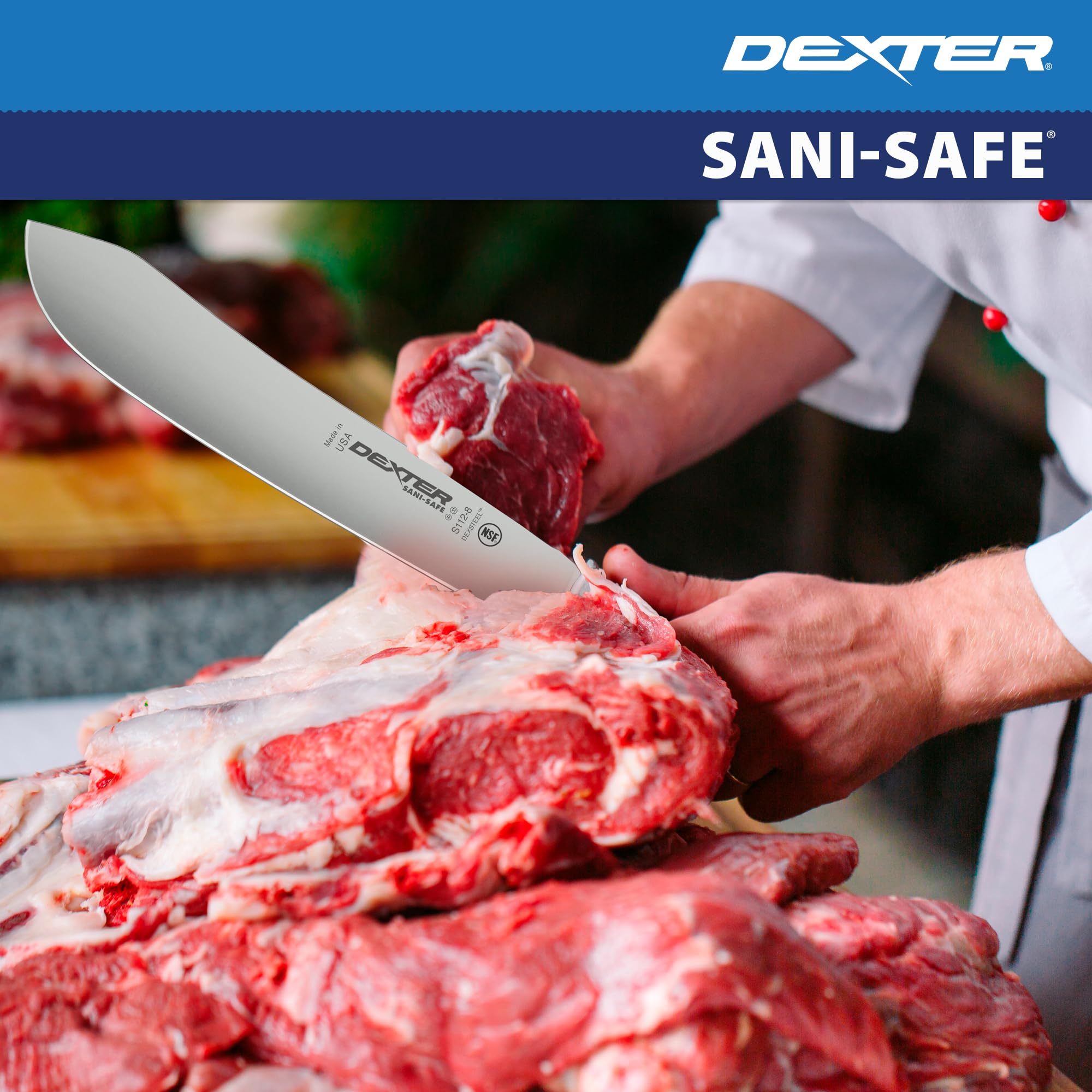Dexter Outdoors 8-inch butcher knife ideal for trimming, carving, and portioning meat.