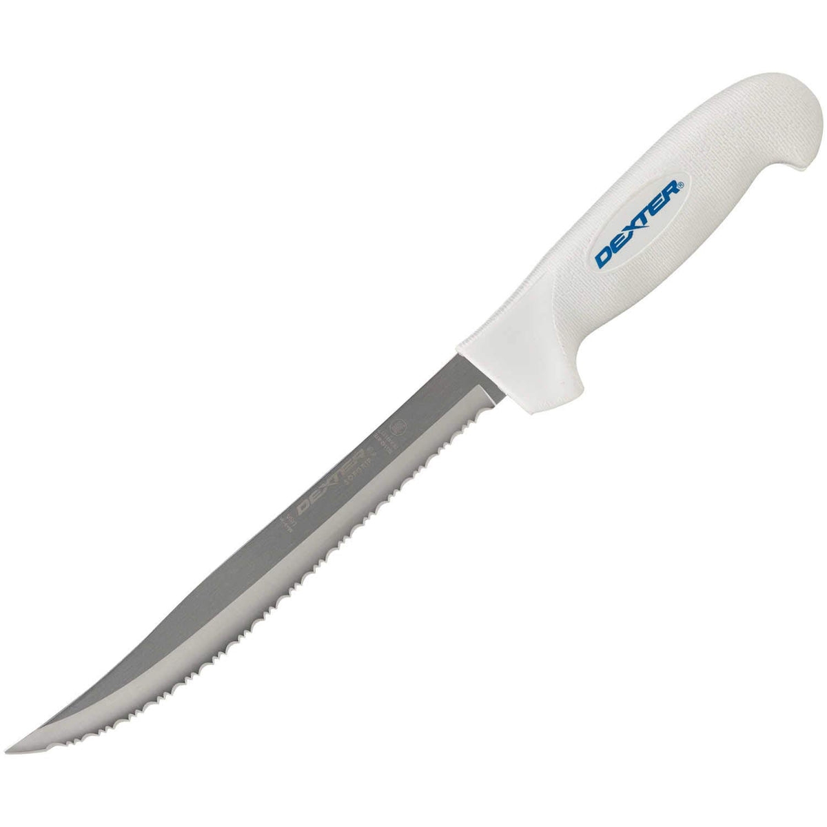 Dexter Outdoors SOFGRIP 8in fillet knife blade close-up showing precision edge for clean filleting