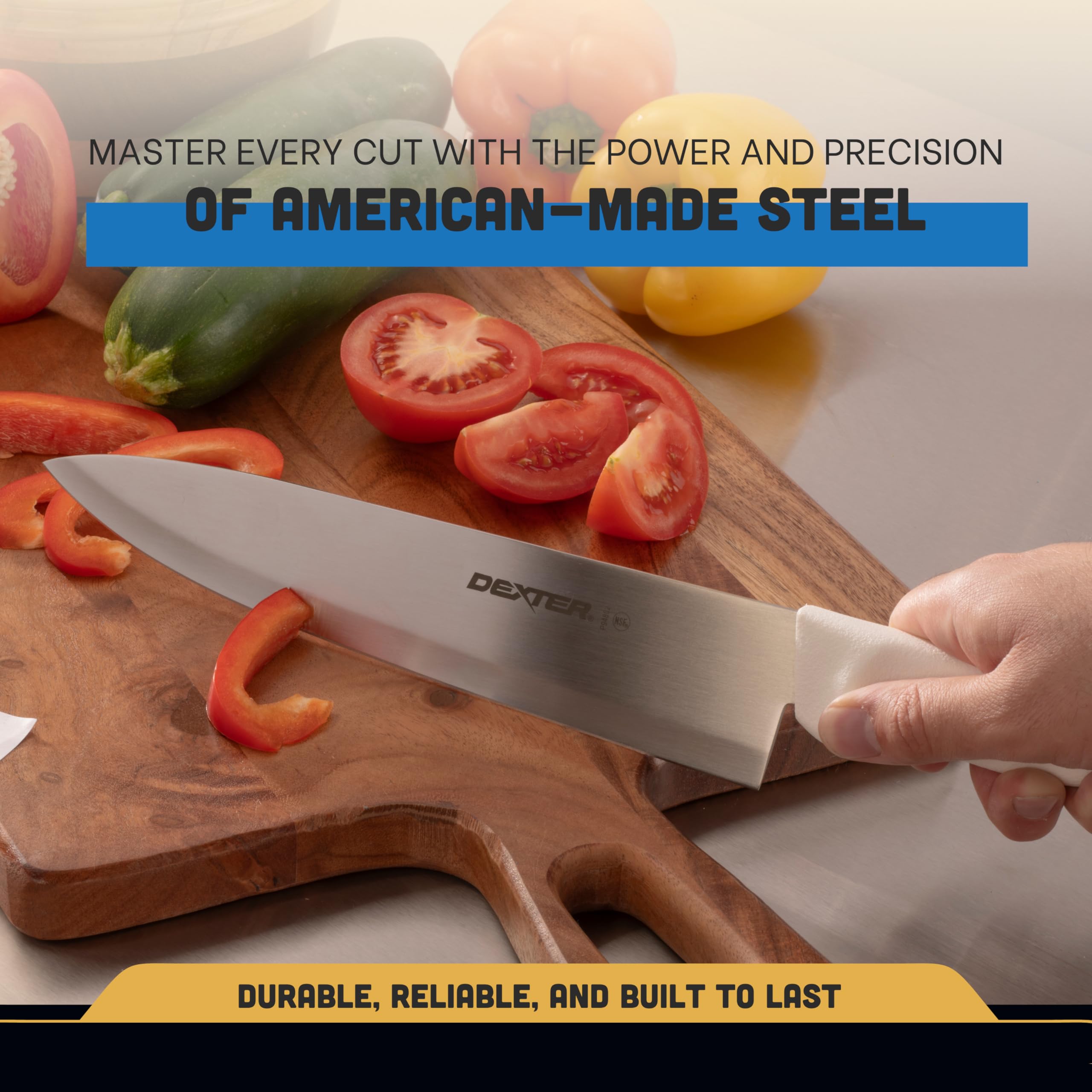 Dexter-Russell hollow ground blade reduces drag for cleaner cuts