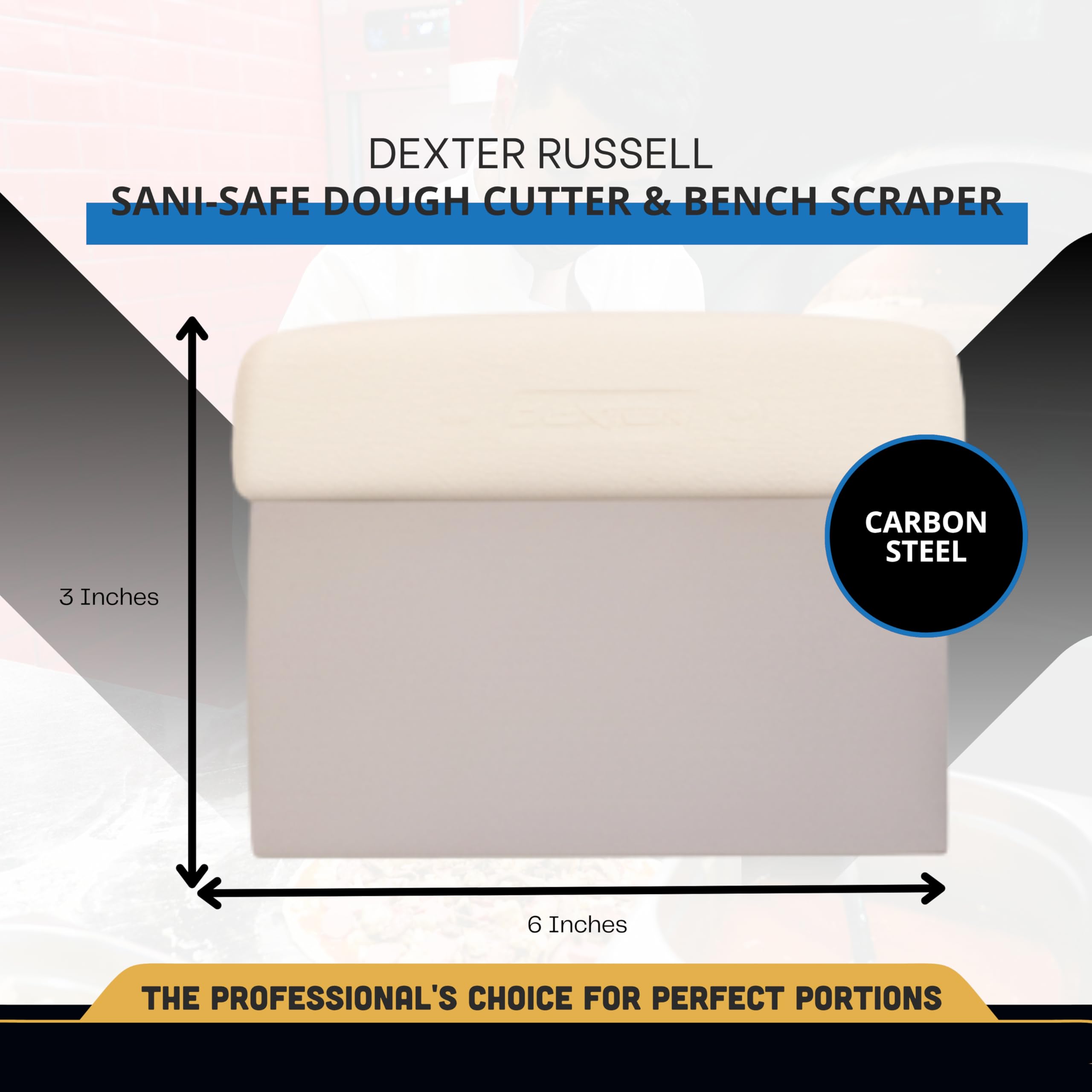 Dexter-Russell 19783 bench scraper in action for dough transfer.