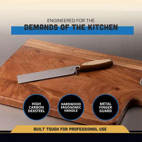 Dexter-Russell knife includes finger guard for safer fast chopping