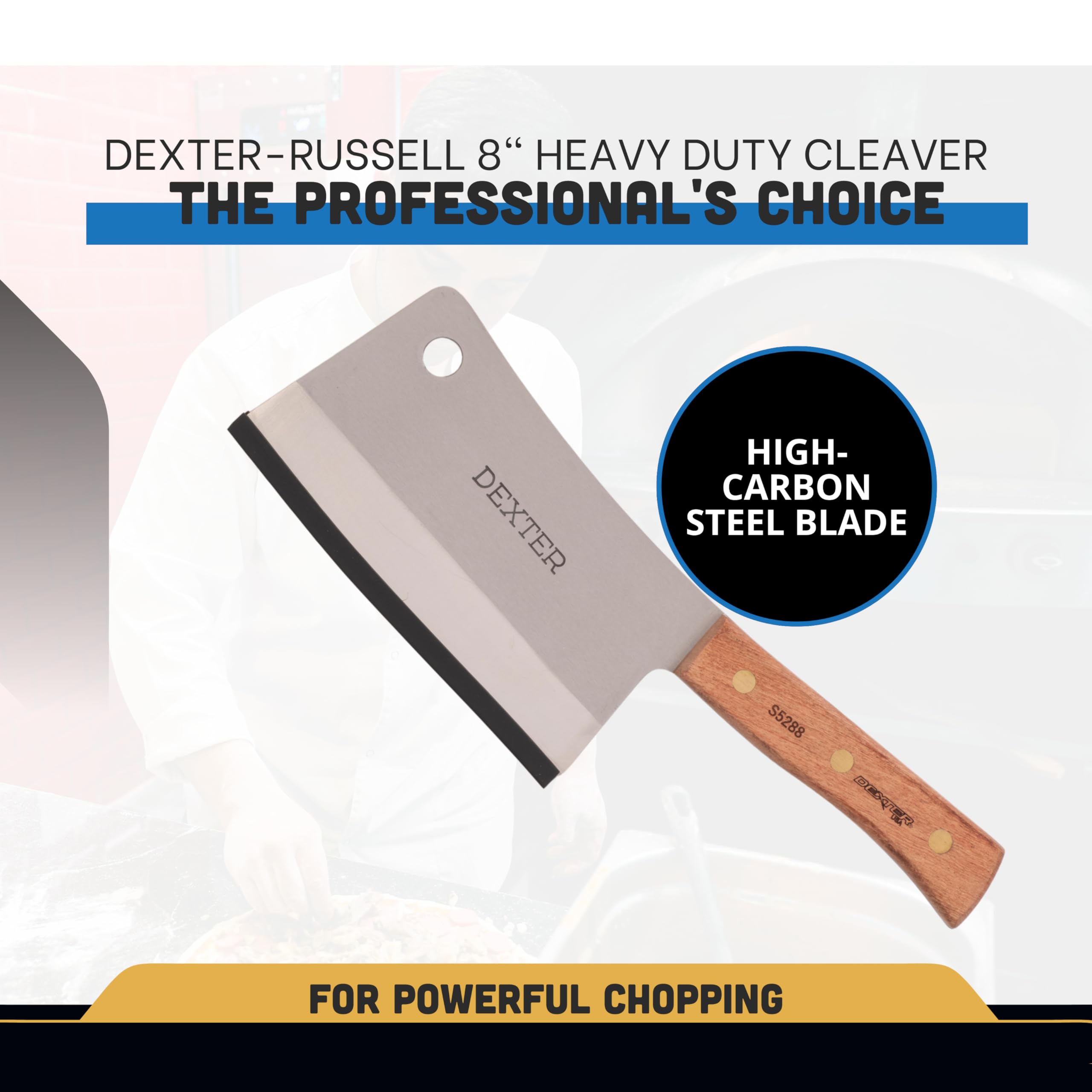 Dexter-Russell cleaver demonstrates bone-cutting capability for dense meat sections