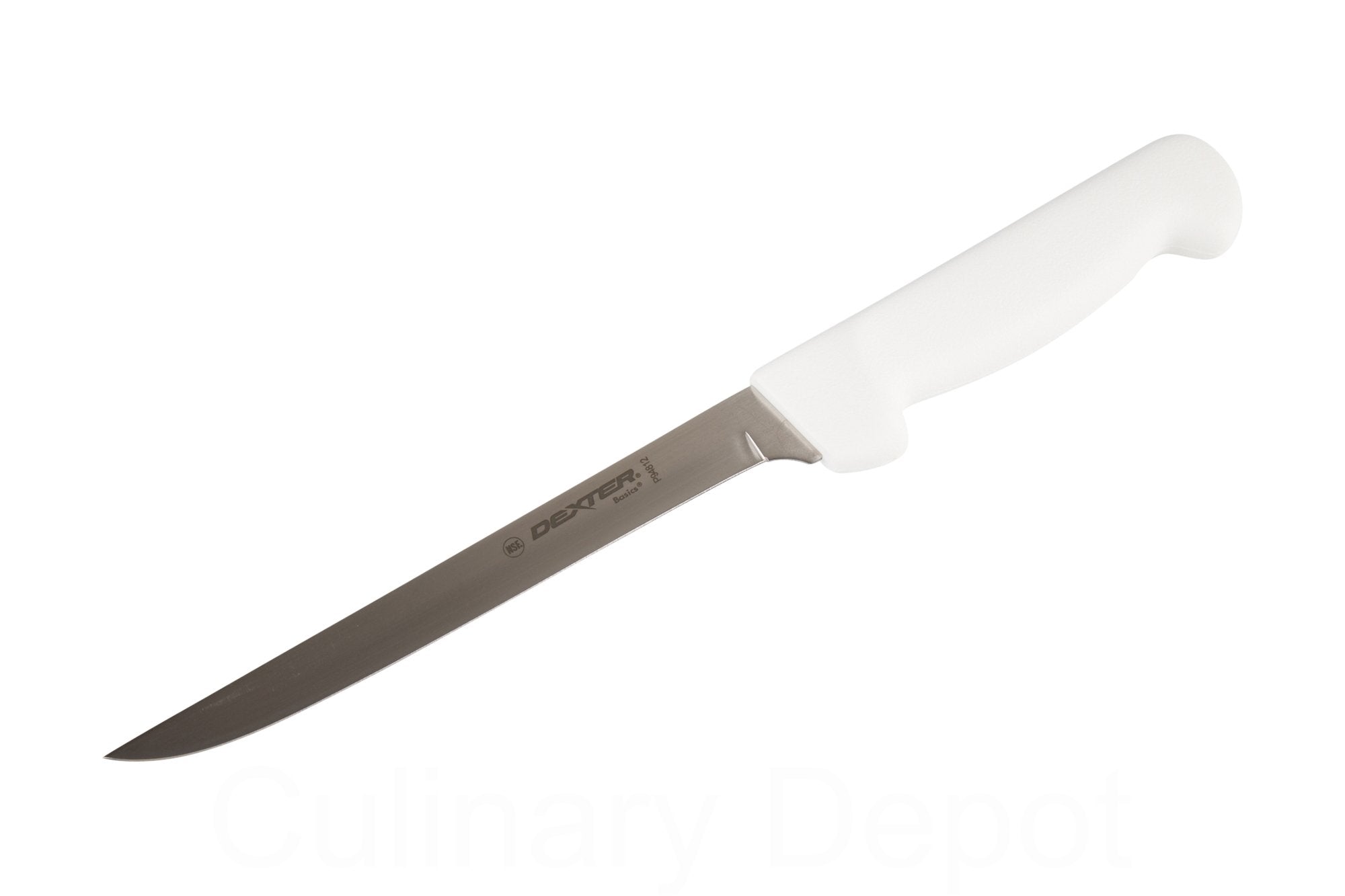 Dexter-Russell 7-inch fillet knife in action cleanly separating fish fillet.