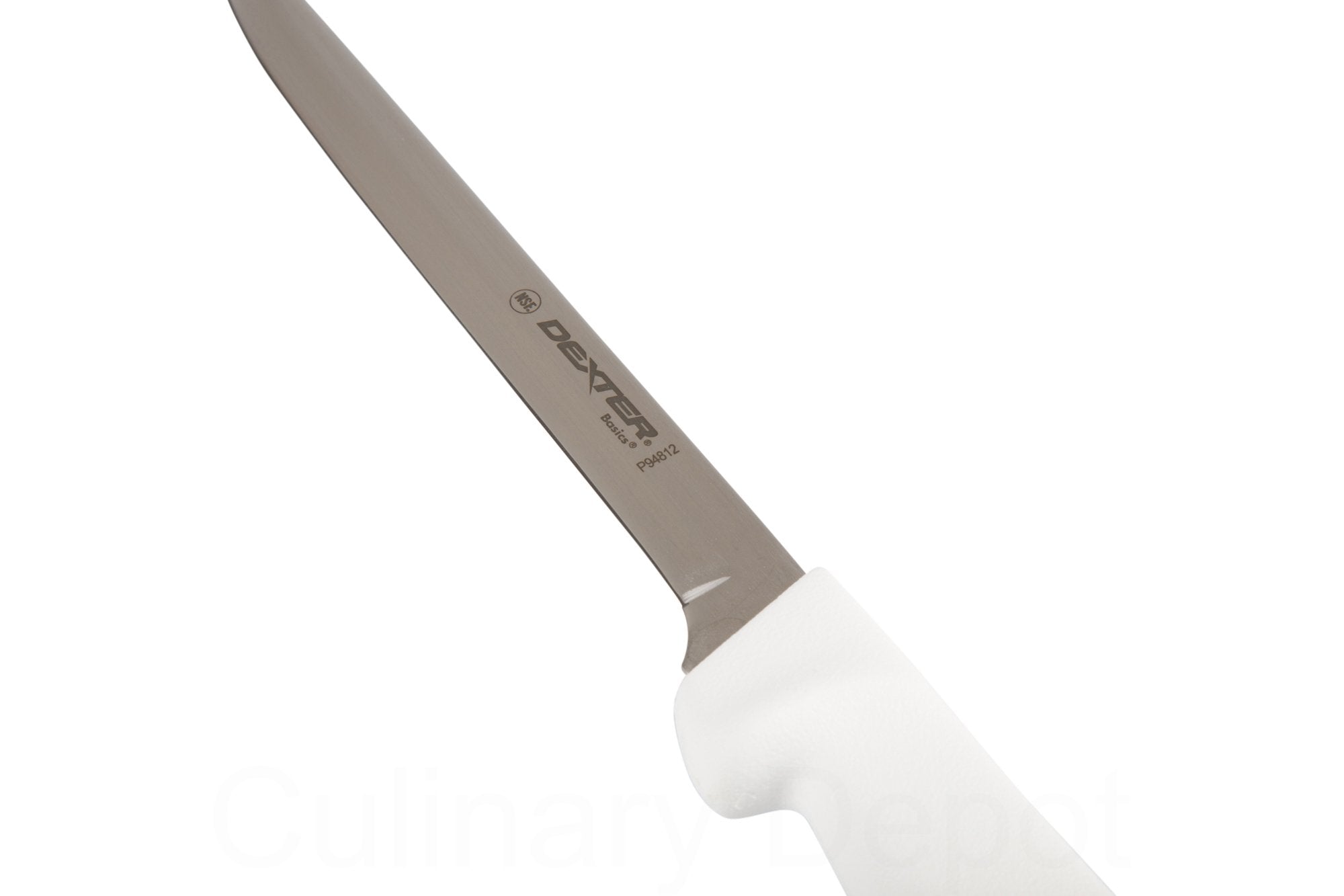 Dexter-Russell P94812 textured handle for slip-resistant grip in wet kitchens.