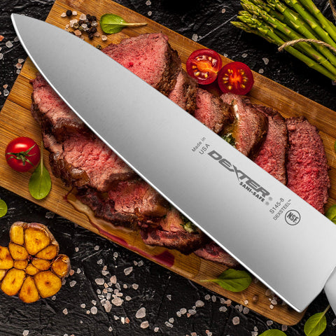 Dexter-Russell S145-10PCP handle close-up emphasizes slip-resistant white grip for safer cuts.