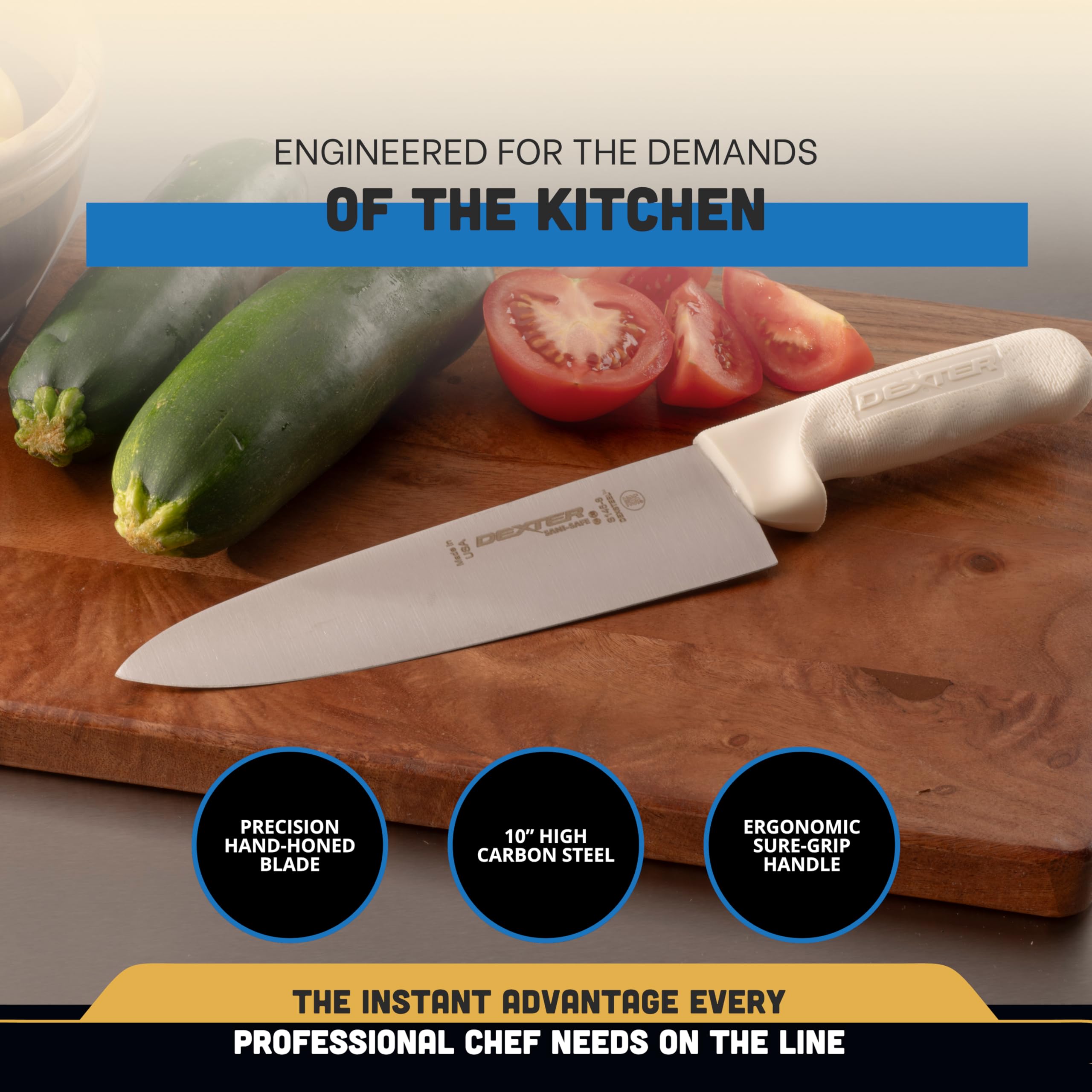Dexter-Russell S145-10PCP on kitchen counter signifies USA-made craftsmanship.
