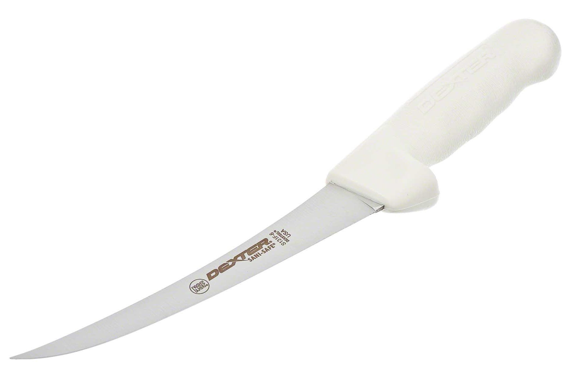 Dexter Russell Sani-Safe boning knife, 6-inch, flexible and curved for precise meat prep.
