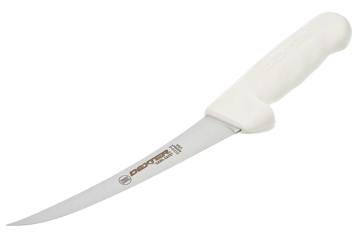 Dexter Russell Sani-Safe boning knife, 6-inch, flexible and curved for precise meat prep.