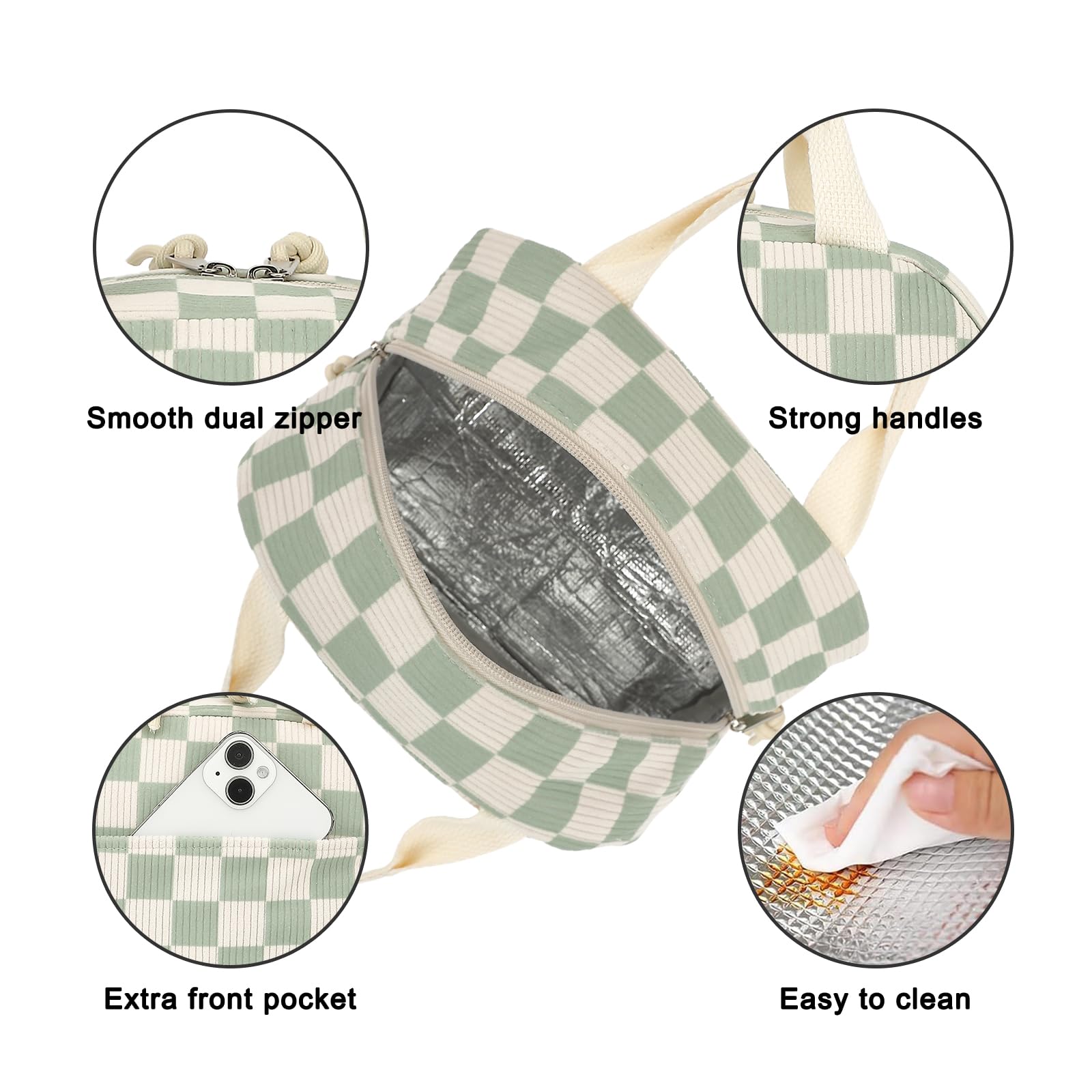Dezcrab corduroy lunch bag interior with thermal insulation keeps foods fresh