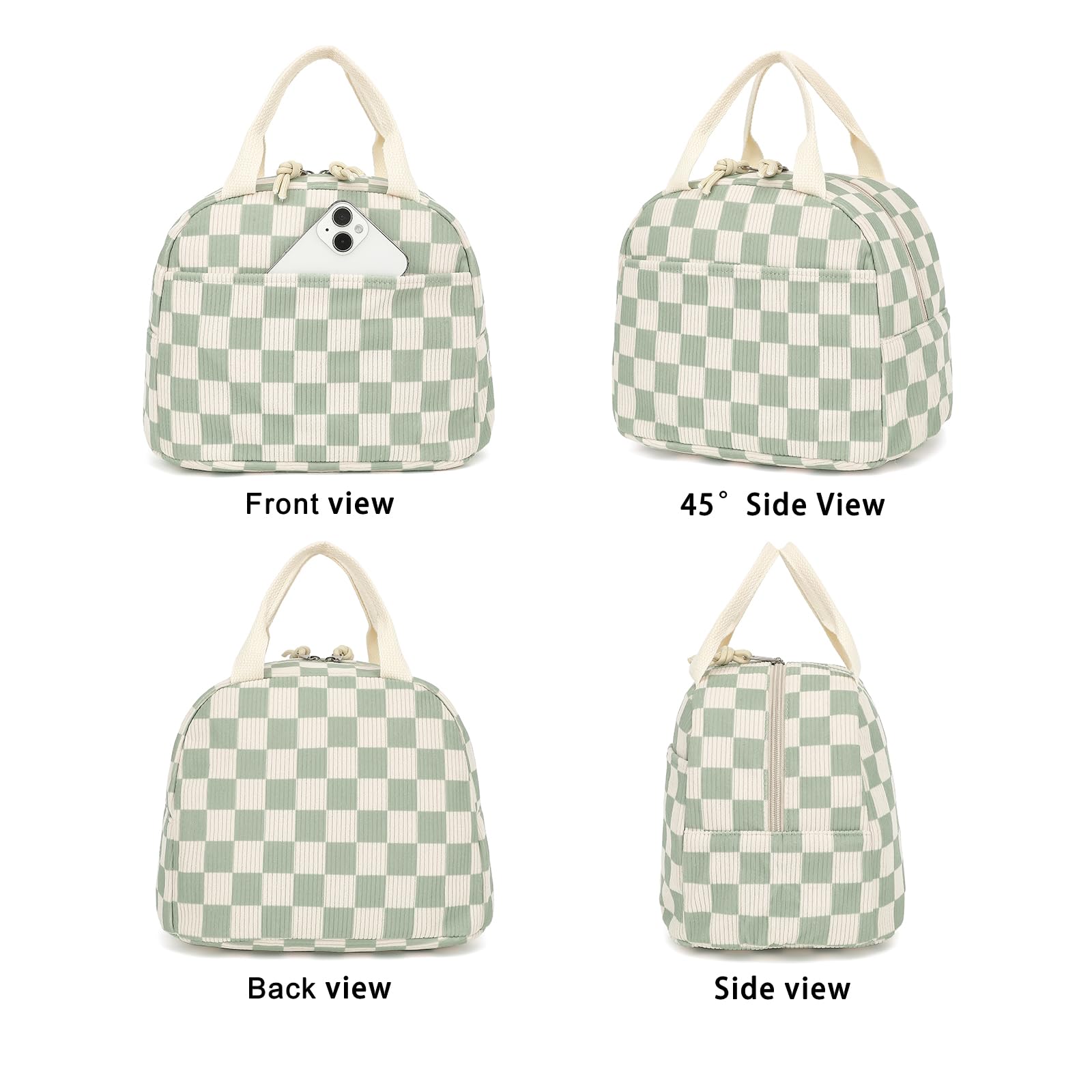 Dezcrab corduroy lunch bag green strap and sturdy handle for easy carry