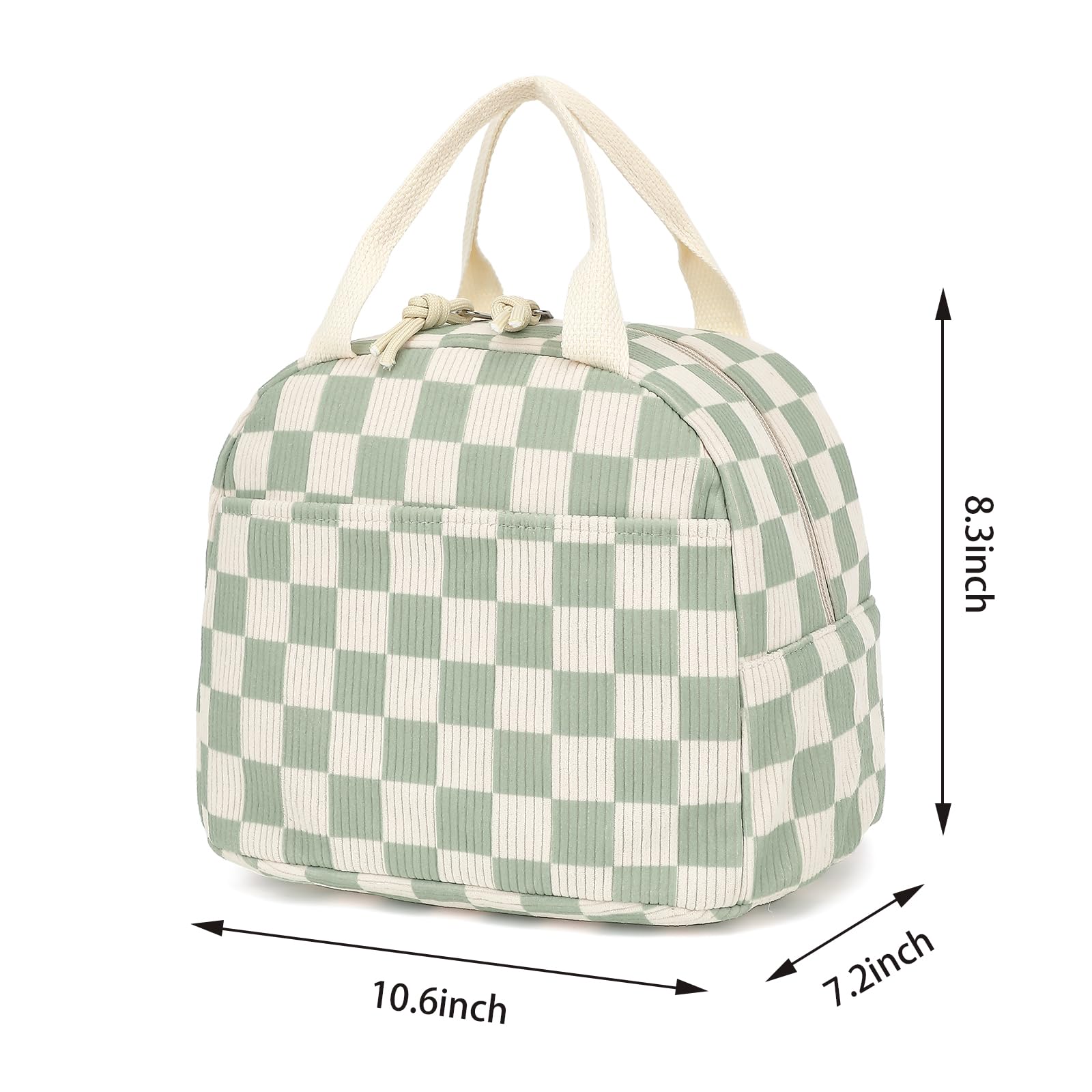 Dezcrab corduroy lunch bag green zipper detail for smooth access