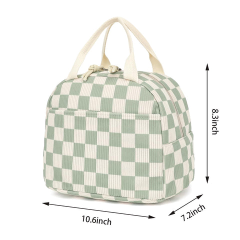 Dezcrab corduroy lunch bag green zipper detail for smooth access