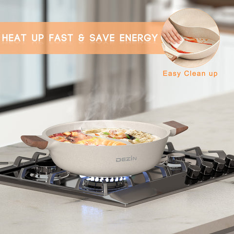 DEZIN tempered glass lid with steam vent for safe monitoring.