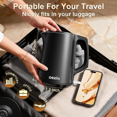 DEZIN double-wall cool-touch exterior shown, reducing heat transfer during use.