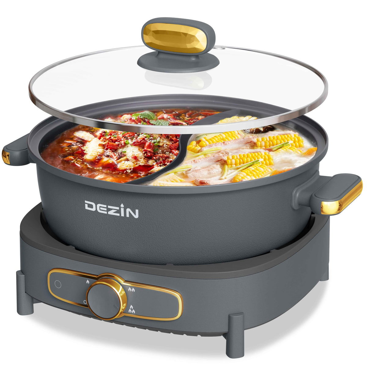 DEZIN dual-flavor divider hot pot lets you cook two broths at once.