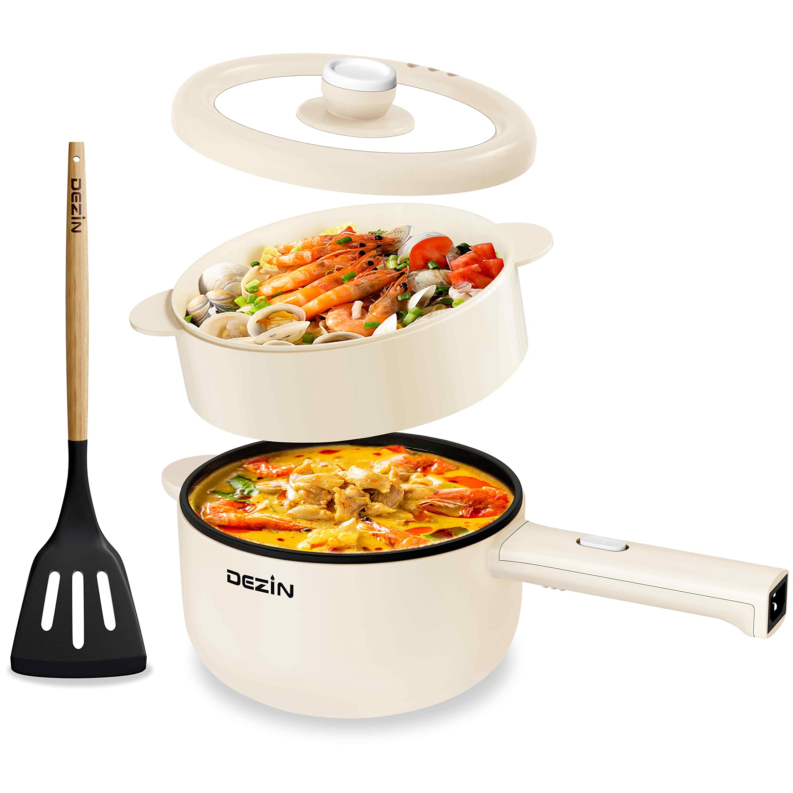 DEZIN electric cooker outer view highlights compact dorm-friendly design for easy storage.