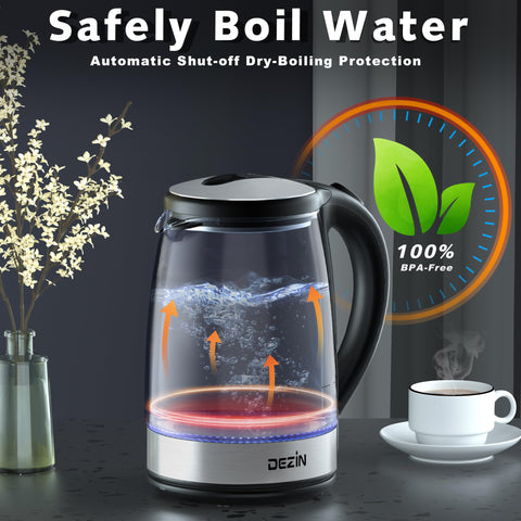 DEZIN Electric Kettle blue indicator shows when water is boiling
