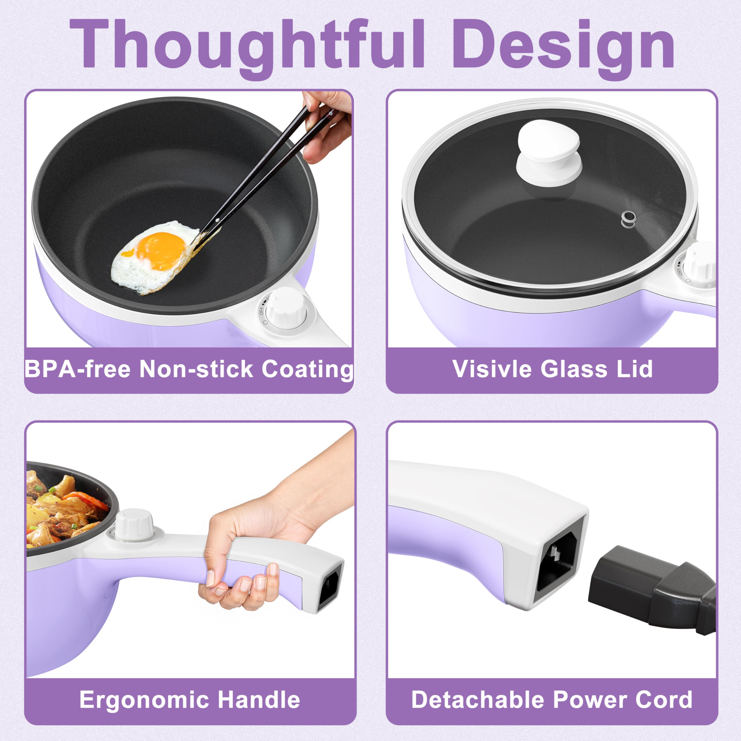 Eggs fry smoothly thanks to the non-stick interior of the pot.