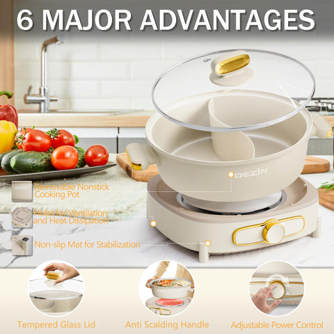DEZIN hot pot non-slip feet and ventilation for stability.