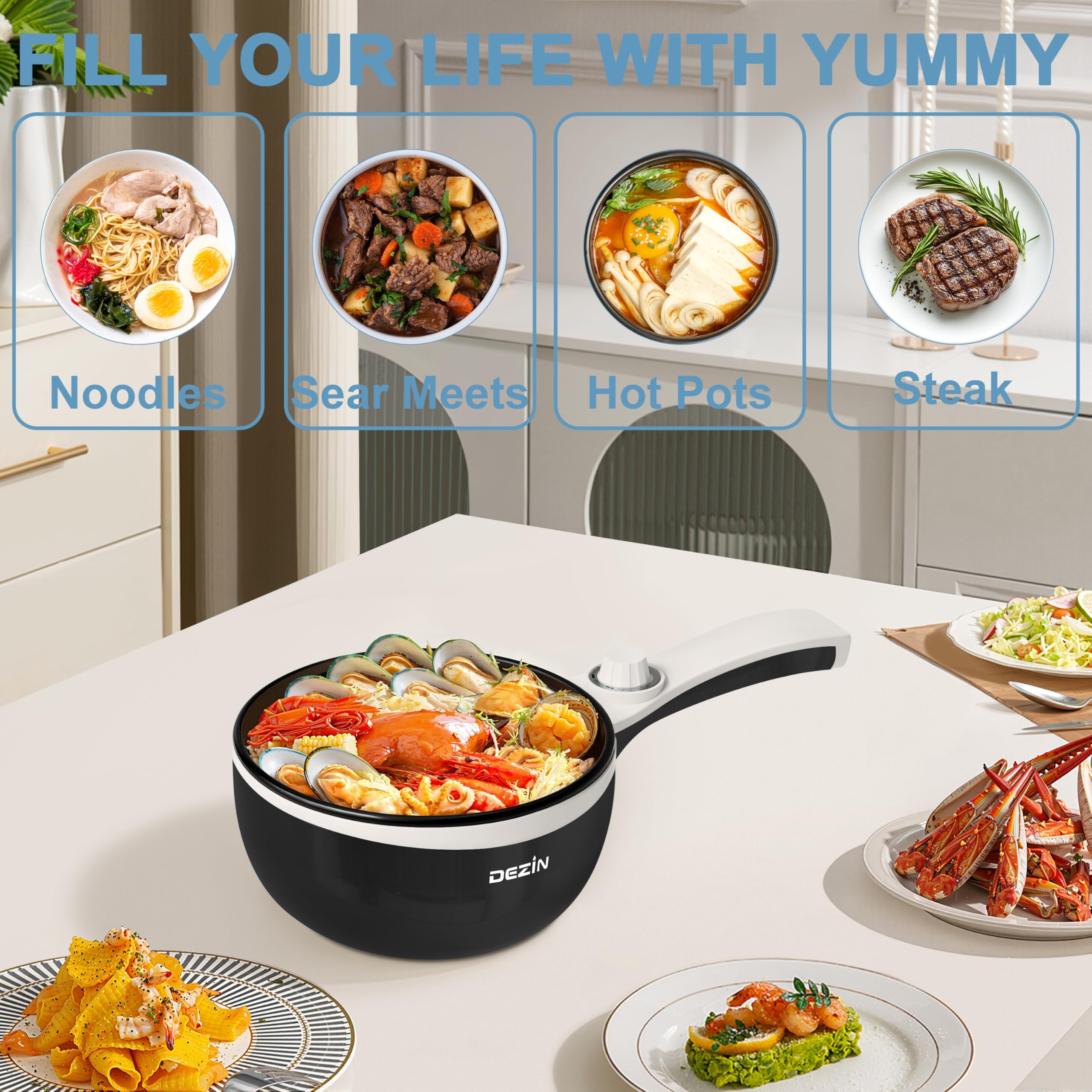 Dezin non-stick coating helps reduce oil use during cooking.