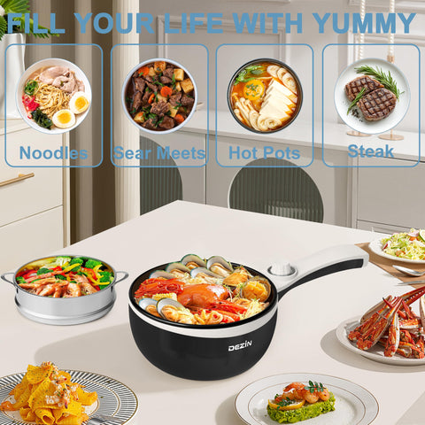 DEZIN safety features highlighted, including overheat and boil-dry protections.