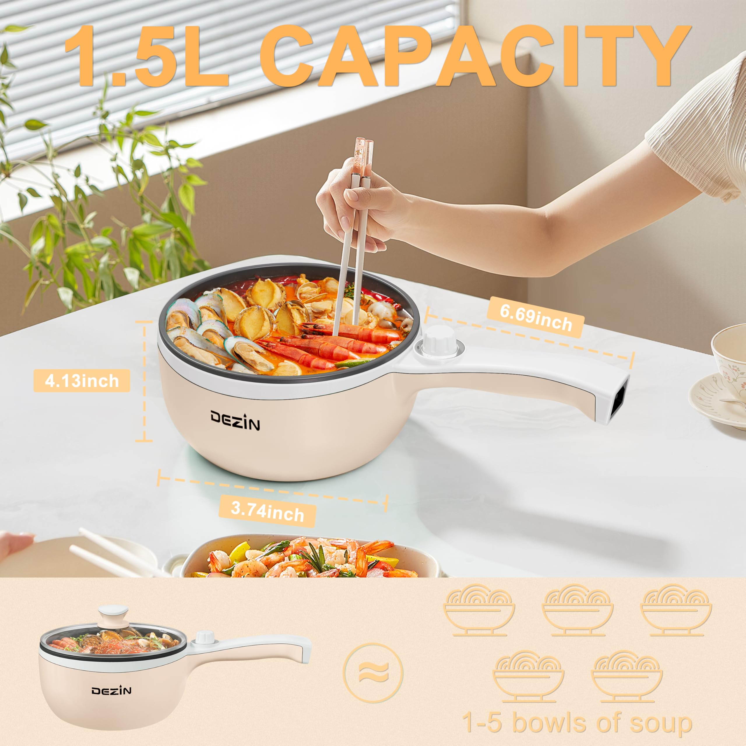 DEZIN hot pot assembly demonstrates lid and steamer components in one unit.