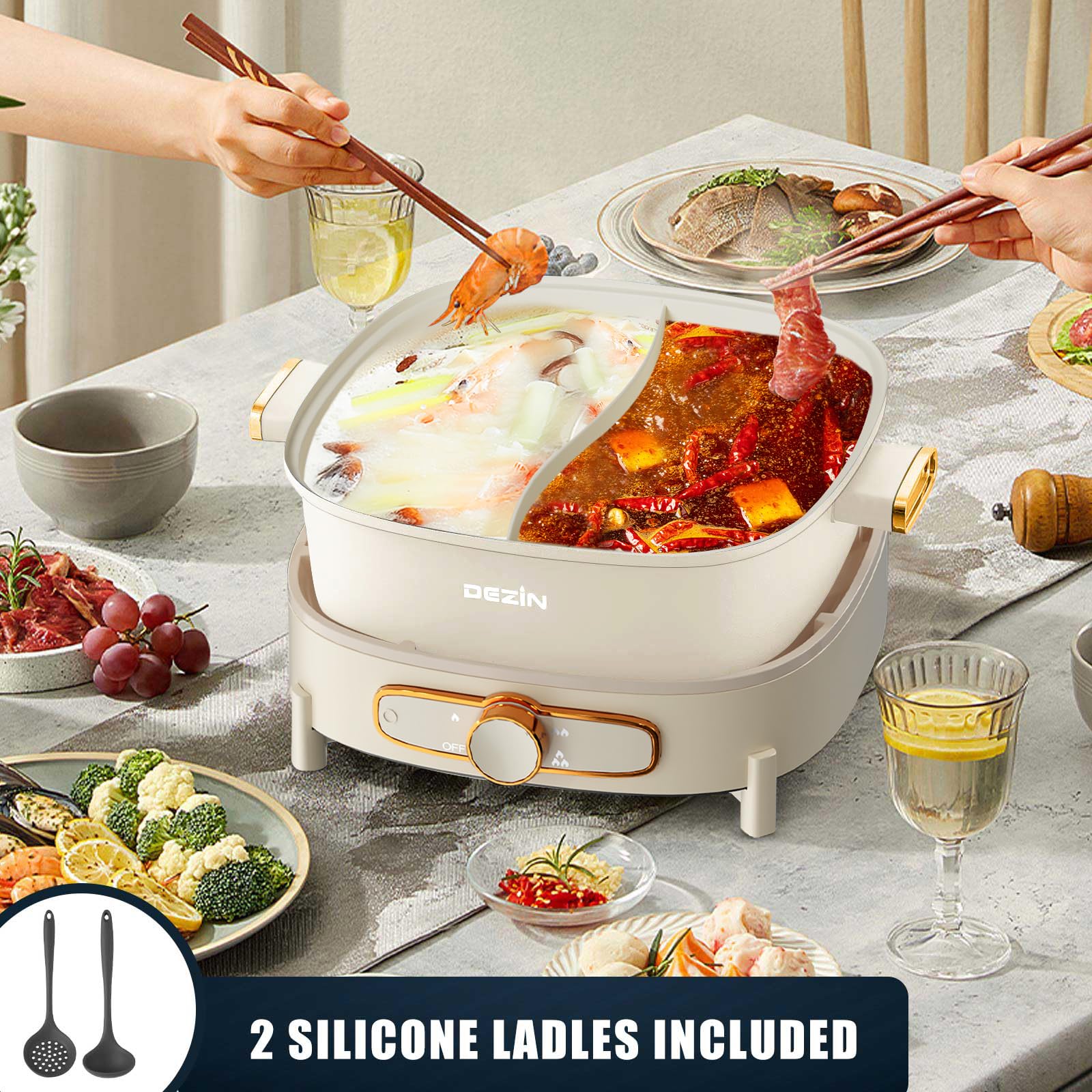 DEZIN Shabu Shabu Pot with multi-power control for versatile cooking modes