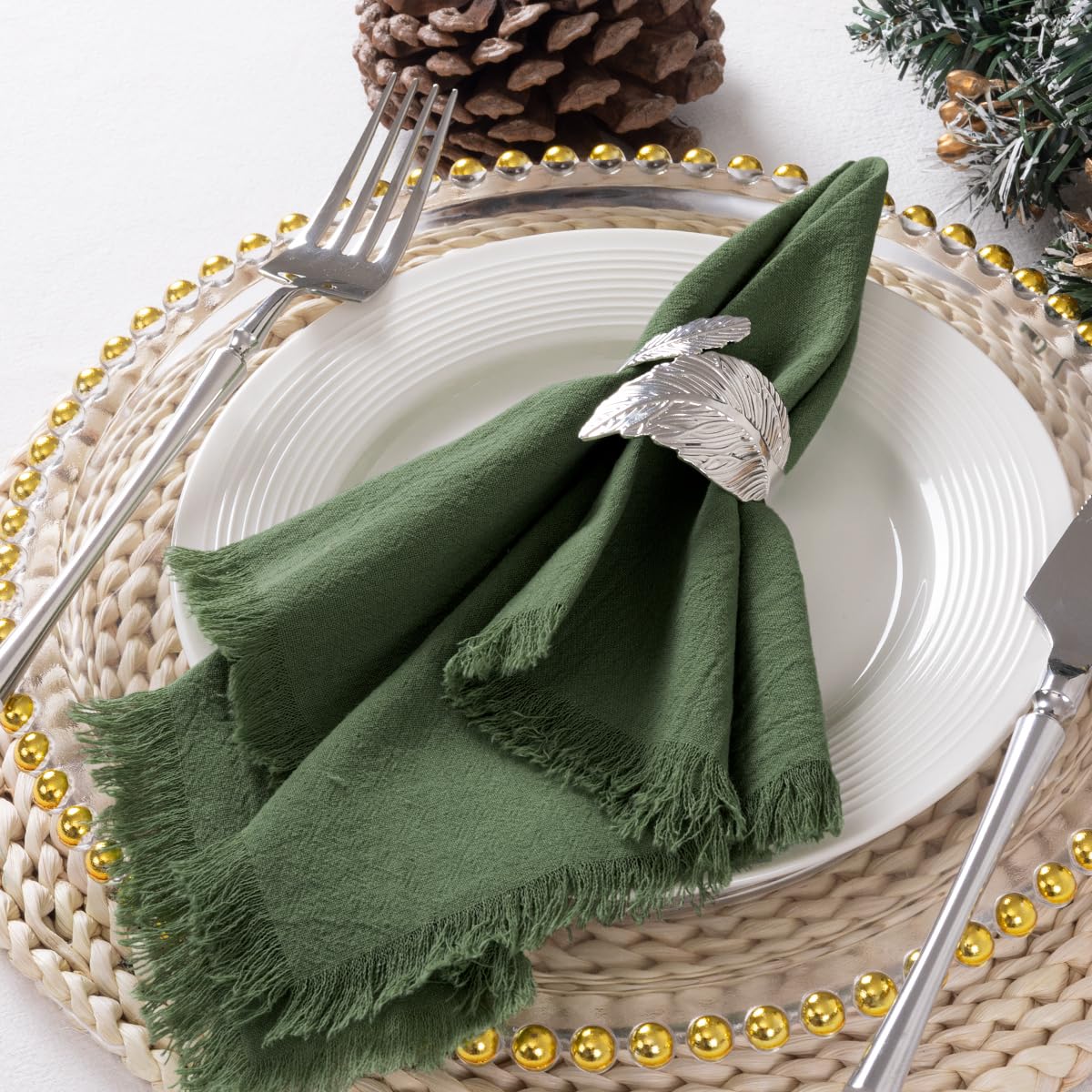 DeZerlor handmade tassel fringe detail enhances farmhouse table setting.