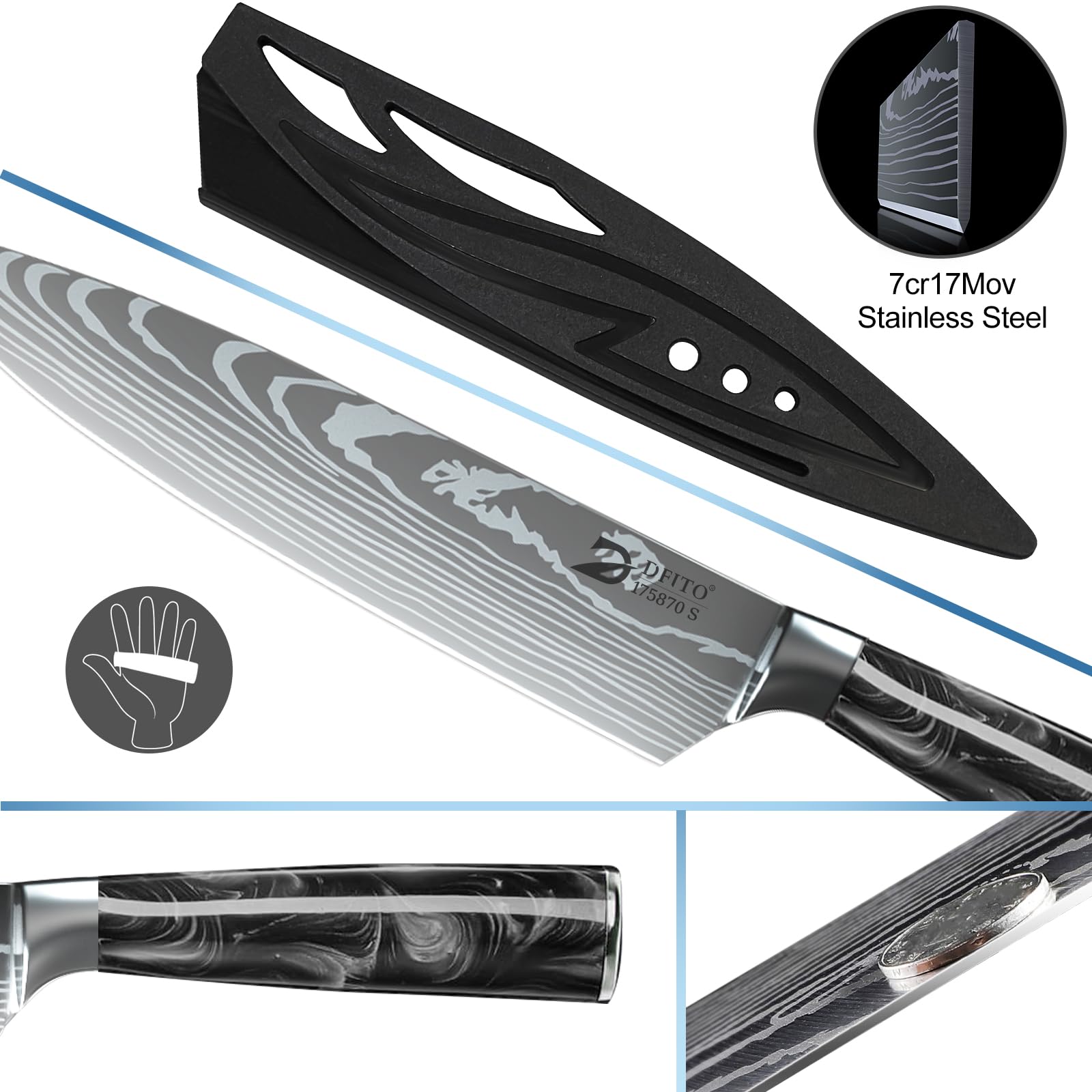 Dfito 8 inch slicing knife ideal for carving meats and vegetables.