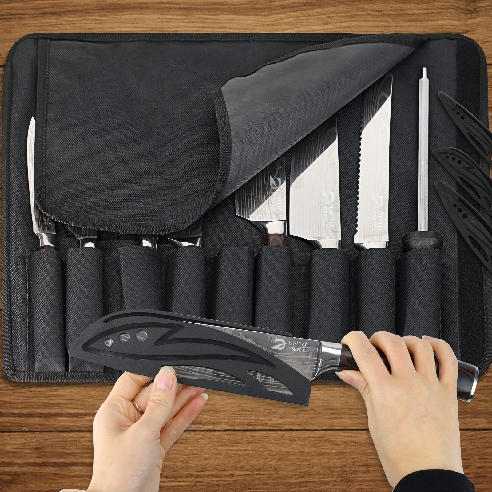 Dfito blade closeup satin finish highlights sharp edge for precise slicing.